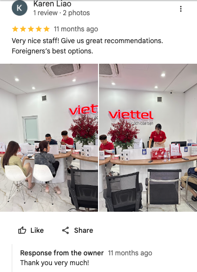 Nhận xét khách hàng về dịch vụ Viettel Ocean trên Google Maps